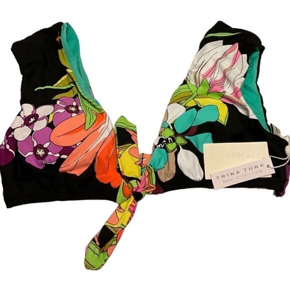 Trina Turk Black Floral Swimsuit Top size 4 NWT - Picture 3 of 5